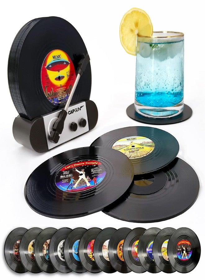 LIBERATECH 12-Pack Retro Vinyl Record Coasters, 80s Music Themed Drink Coasters for Table Protection, Unique Gifts for Music Lovers, Housewarming, Birthday, White Elephant, Vintage Home Decor (12PC Storage seat) - Image 1